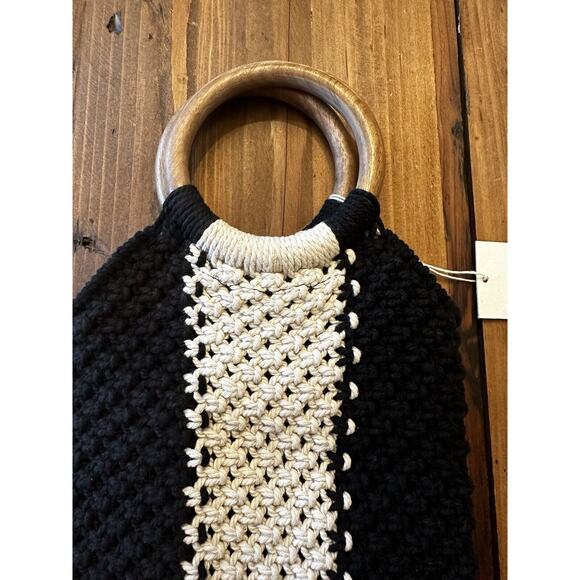 Laude The Label X Curateur Gabby Macrame Bag Handbag Off-White/Black Stripe NWT - Picture 3 of 10